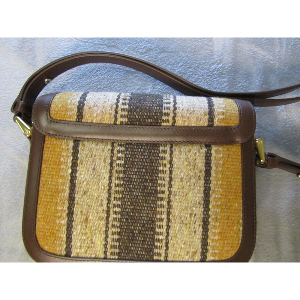 A.P.C. Grace Small Striped Woven Leather Shoulder Bag Brown Ochre Gold Hardware - Picture 2 of 9